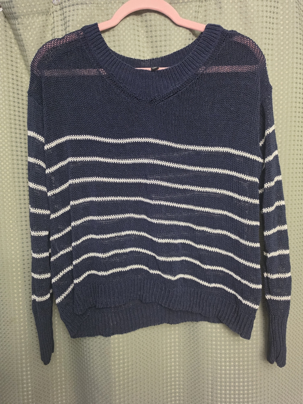 Ann Taylor Navy and White Striped Crewneck Sweater